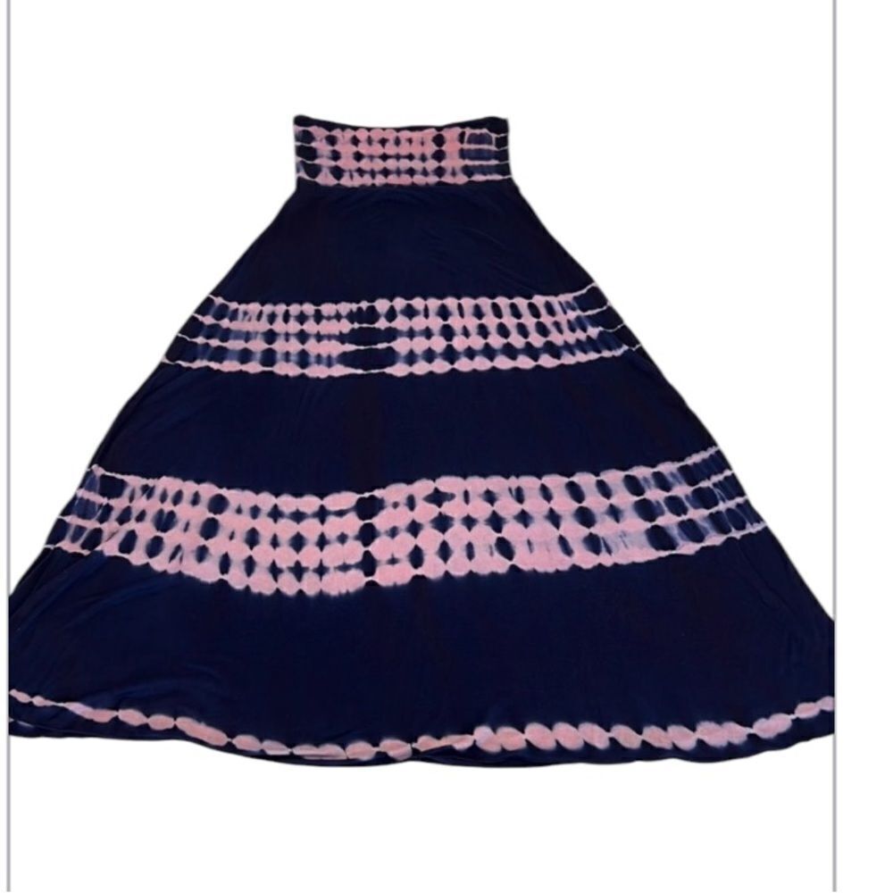 Club Z size S fold over waist pink and blue tye dye maxi skirt or dress EUC